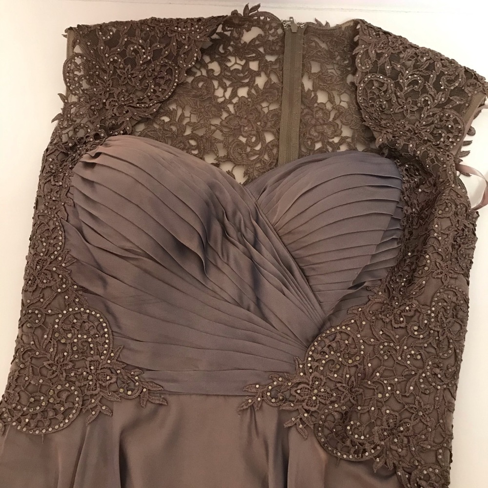 LA FEMME Ruched Chiffon Gown In Cocoa - Picture 5 of 8